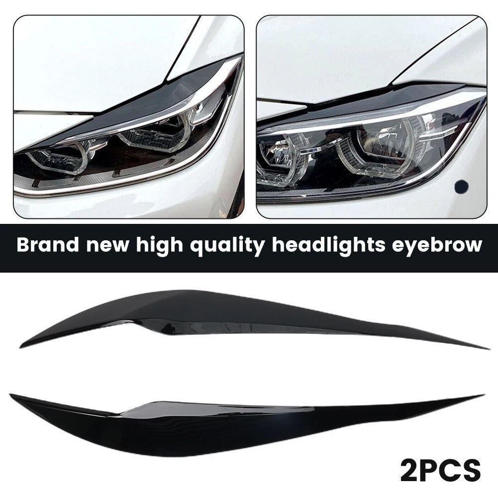 2X Headlight Eyebrow Trim for Car (ABS Plastic, Black)