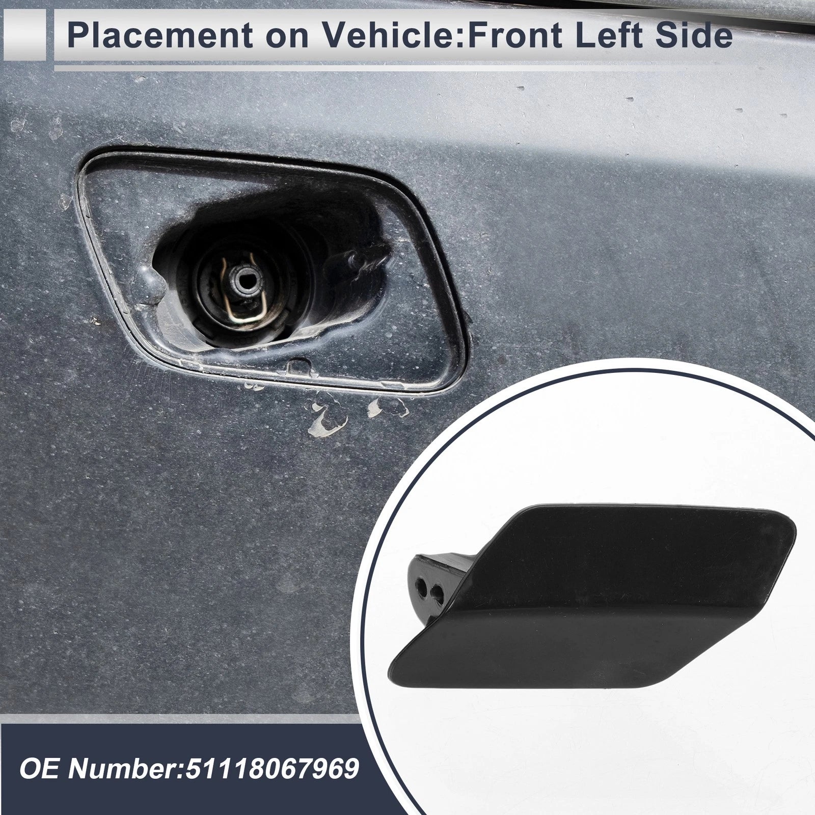 Front Left Headlight Washer Nozzle Cover Cap for BMW 320i (2005–2018)