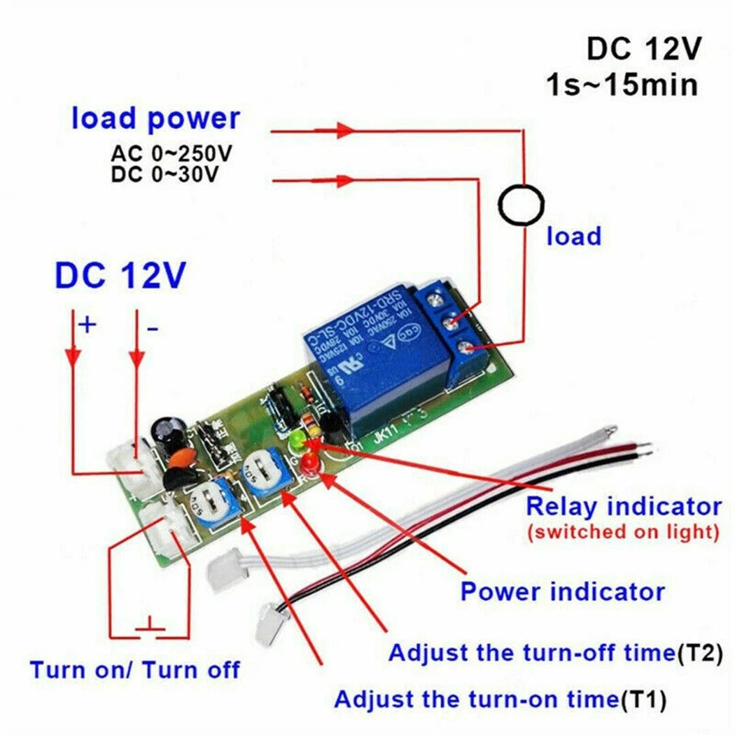 Adjustable Delay Timer Relay Module DC12V Infinite Loop