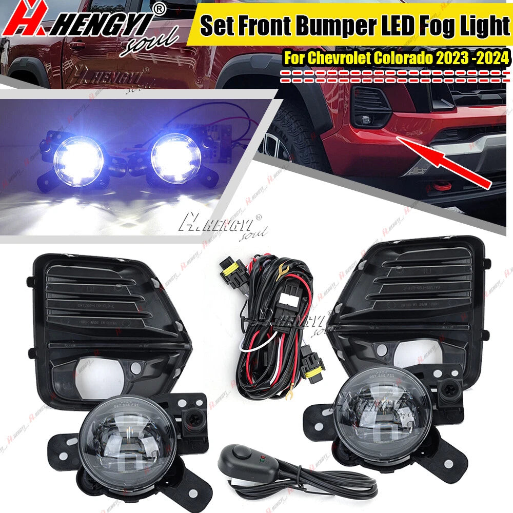 Set of 2 Front Bumper LED Fog Lights + Cover + Wire Harness for Chevrolet Colorado (2023–2024)