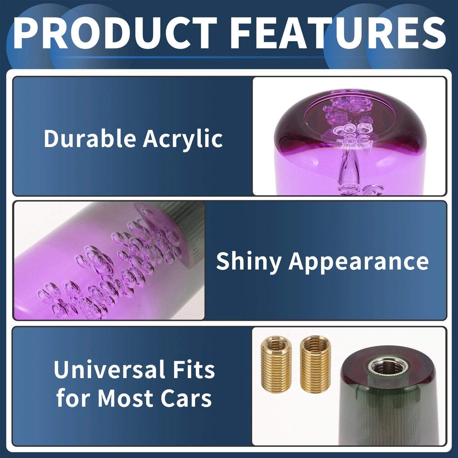 Round Crystal Gear Shift Knob with 2 Adapters for Universal Fit (10cm)