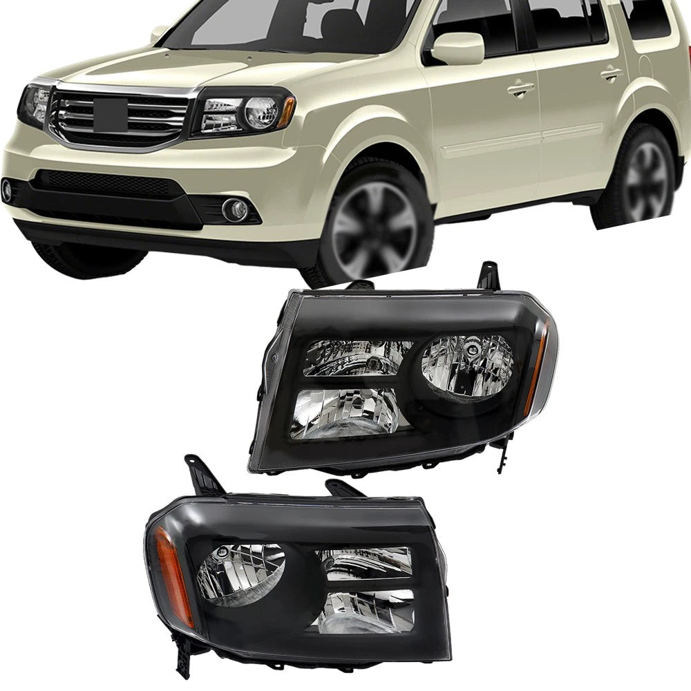 Front Headlight Assembly Set for Honda Pilot (2012–2015) Halogen Black