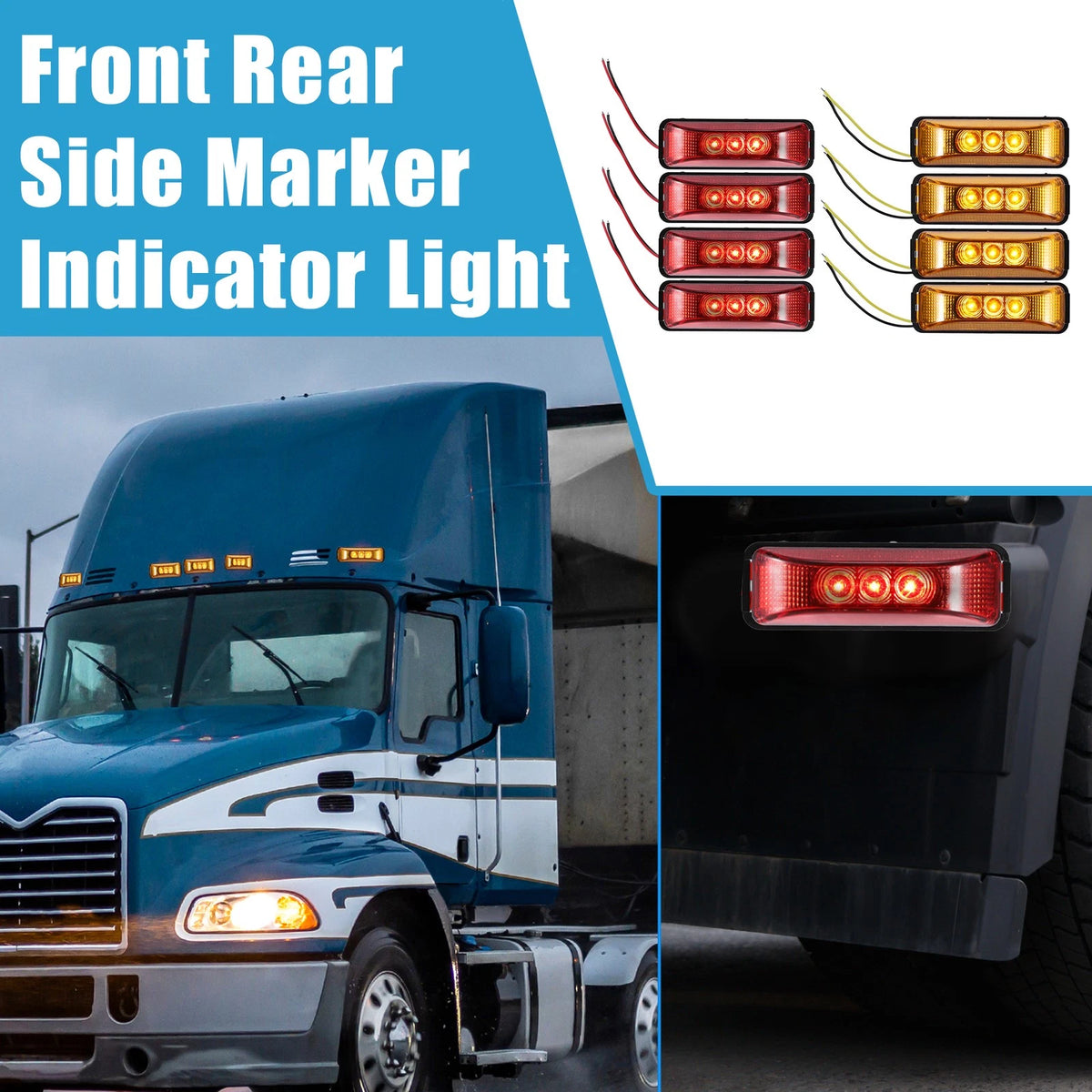 Trailer LED Sealed Waterproof 4" Lights Amber Red Set for Truck RV (Set of 8)