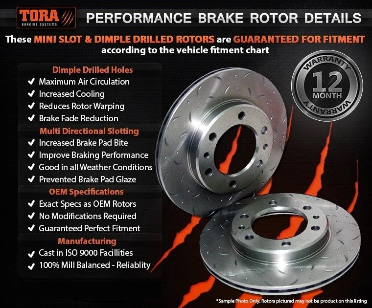 Front Slotted & Dimpled Disc Brake Rotors + Bendix Pads for Challenger (PB PC)
