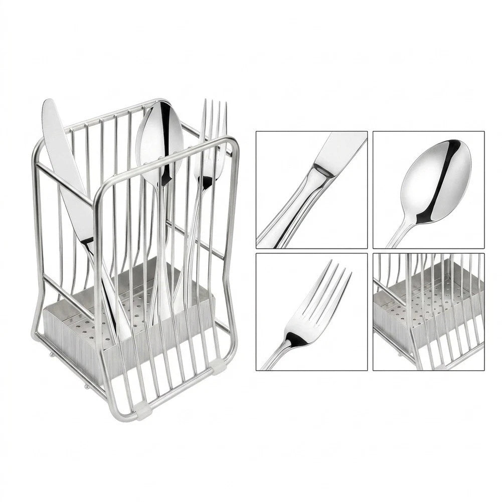 Stainless Steel Cutlery Holder with Quick Dry Drainage System