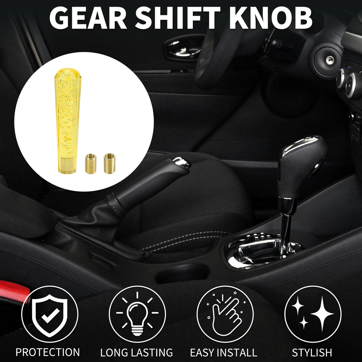 Set of 1 Gear Shift Knob for Universal Fit (20cm, Acrylic Yellow)