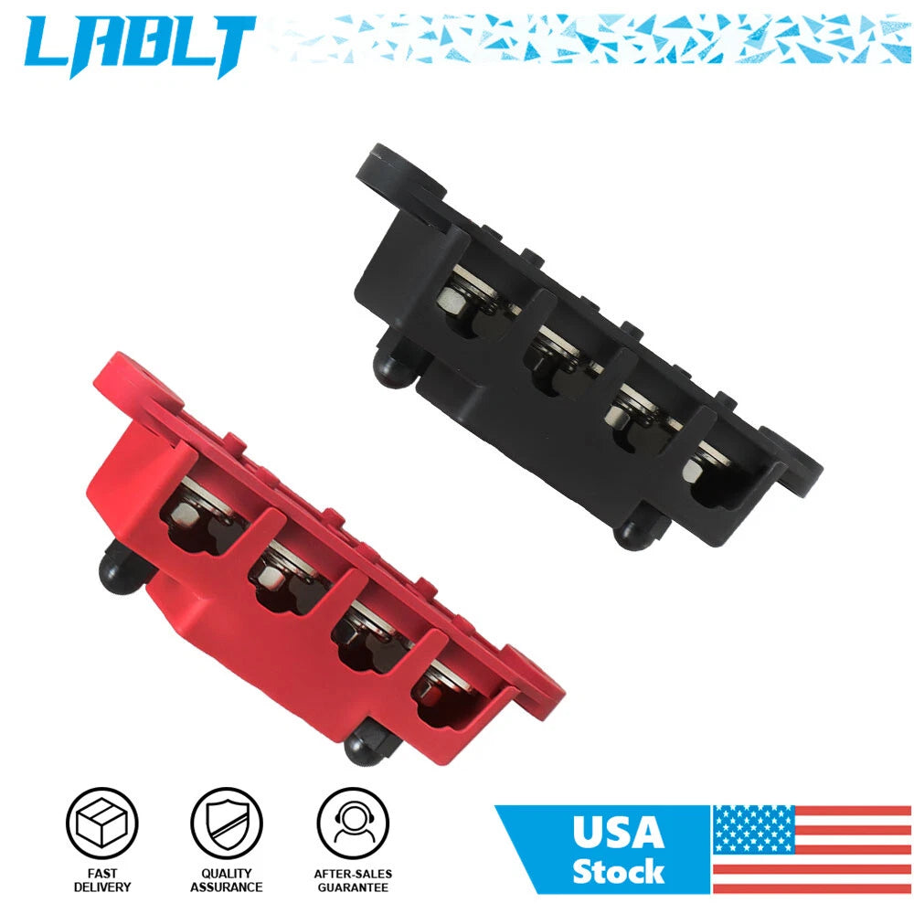 2X Red & Black 4 Post Busbar Power Distribution 12V 250A 5/16"