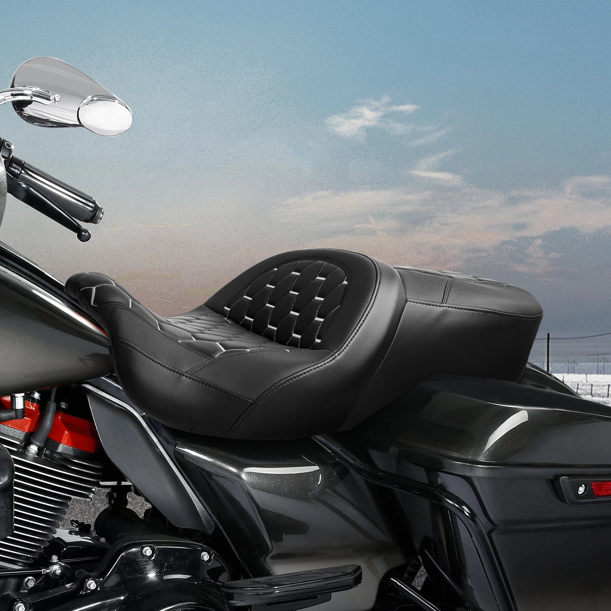 Gel Seat for Harley Touring Road Glide (2009–2023) Black White