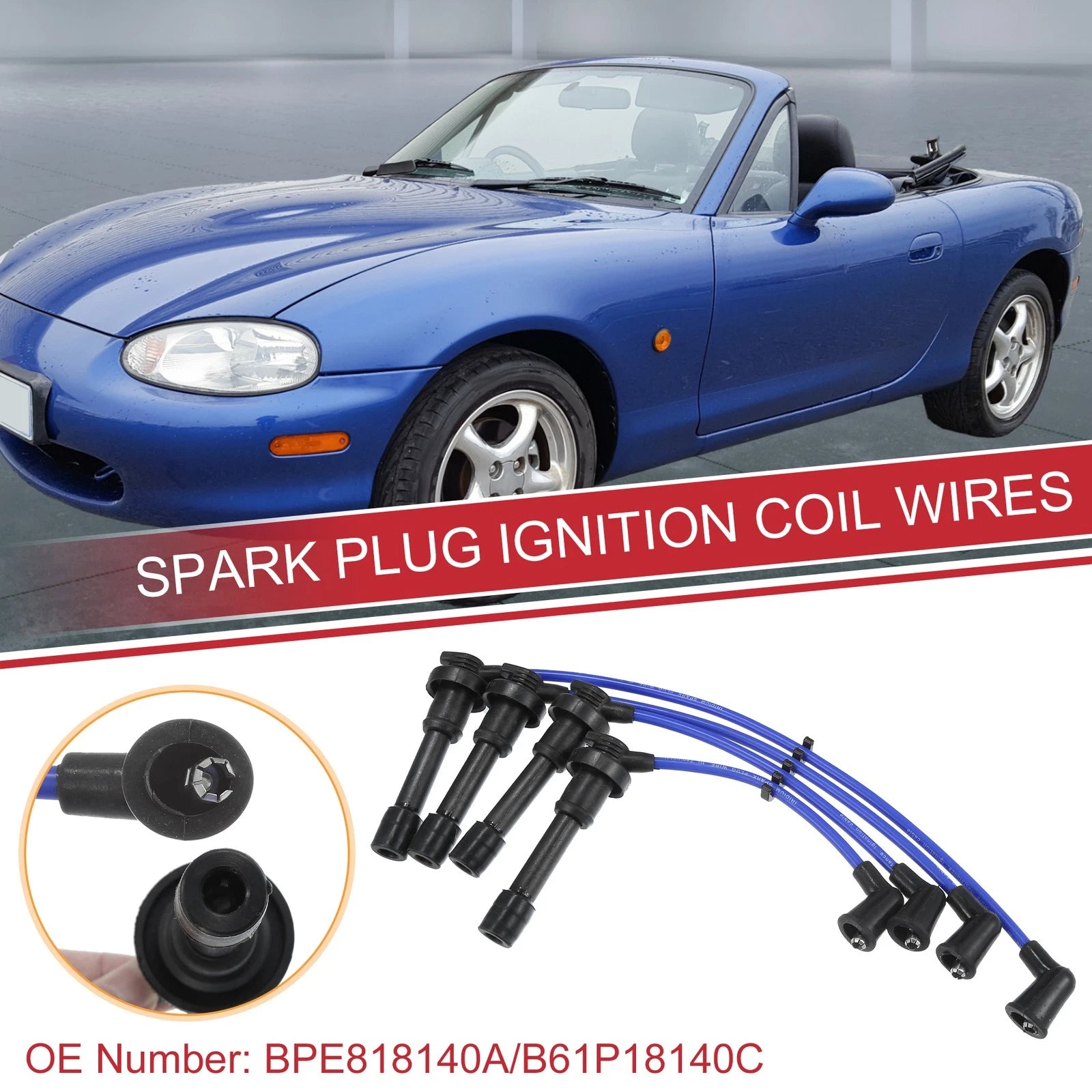 4pc Spark Plug Wire Ignition Coil Cable for Mazda Miata (1990–1997)