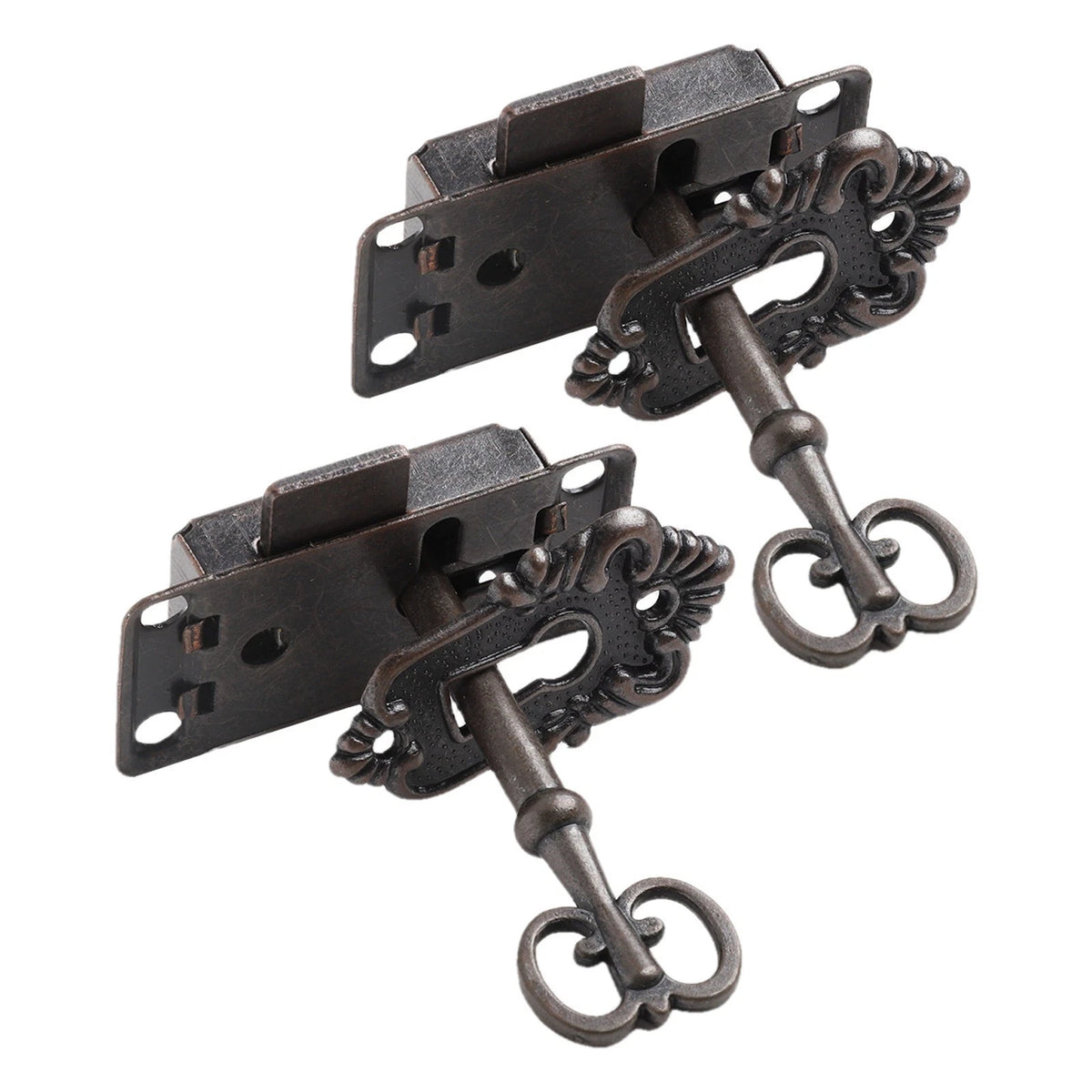 2X Retro Curio Cabinet Door Lock Set with Decorative Cover Antique Bronze