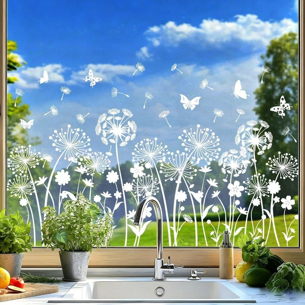 White Static Cling Dandelion Decal for Glass Mirrors and Tiles (30x60cm)