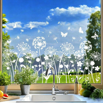 White Static Cling Dandelion Decal for Glass Mirrors and Tiles (30x60cm)