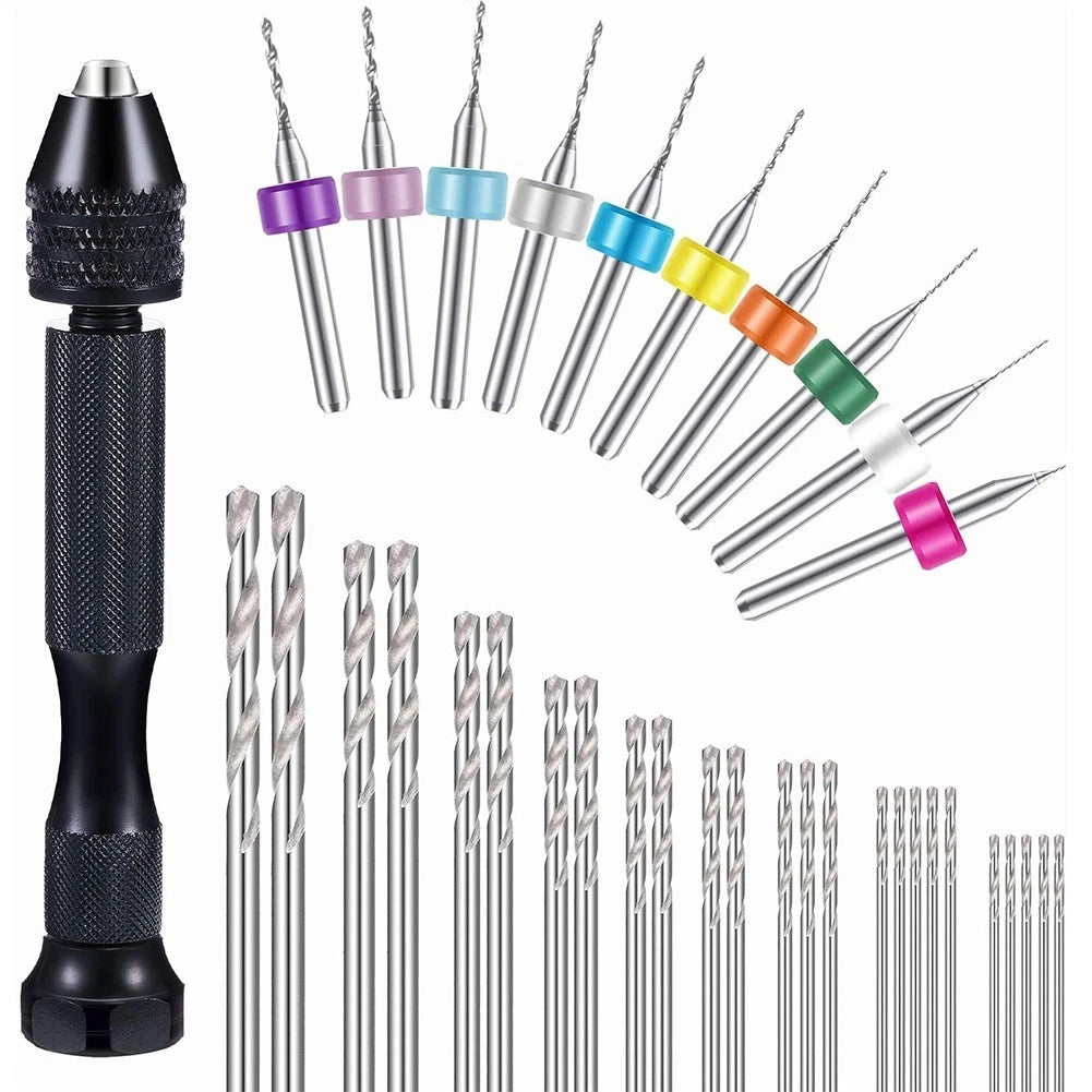 36-Piece Hand Drill Bits Set for Jewelry Making with Keyless Chuck