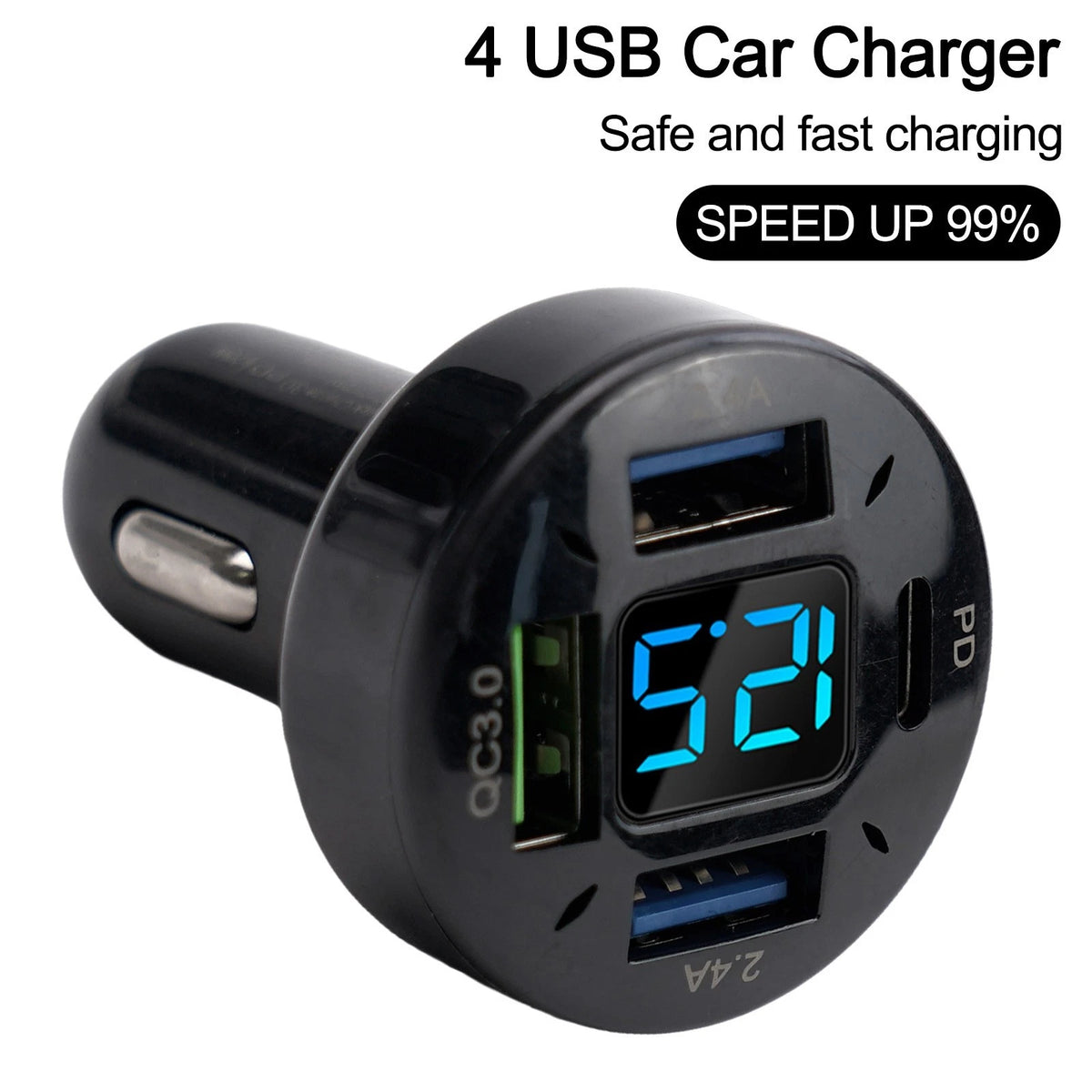 Voltmeter Car Charger 12V/24V for Universal Vehicles (Set of 4)