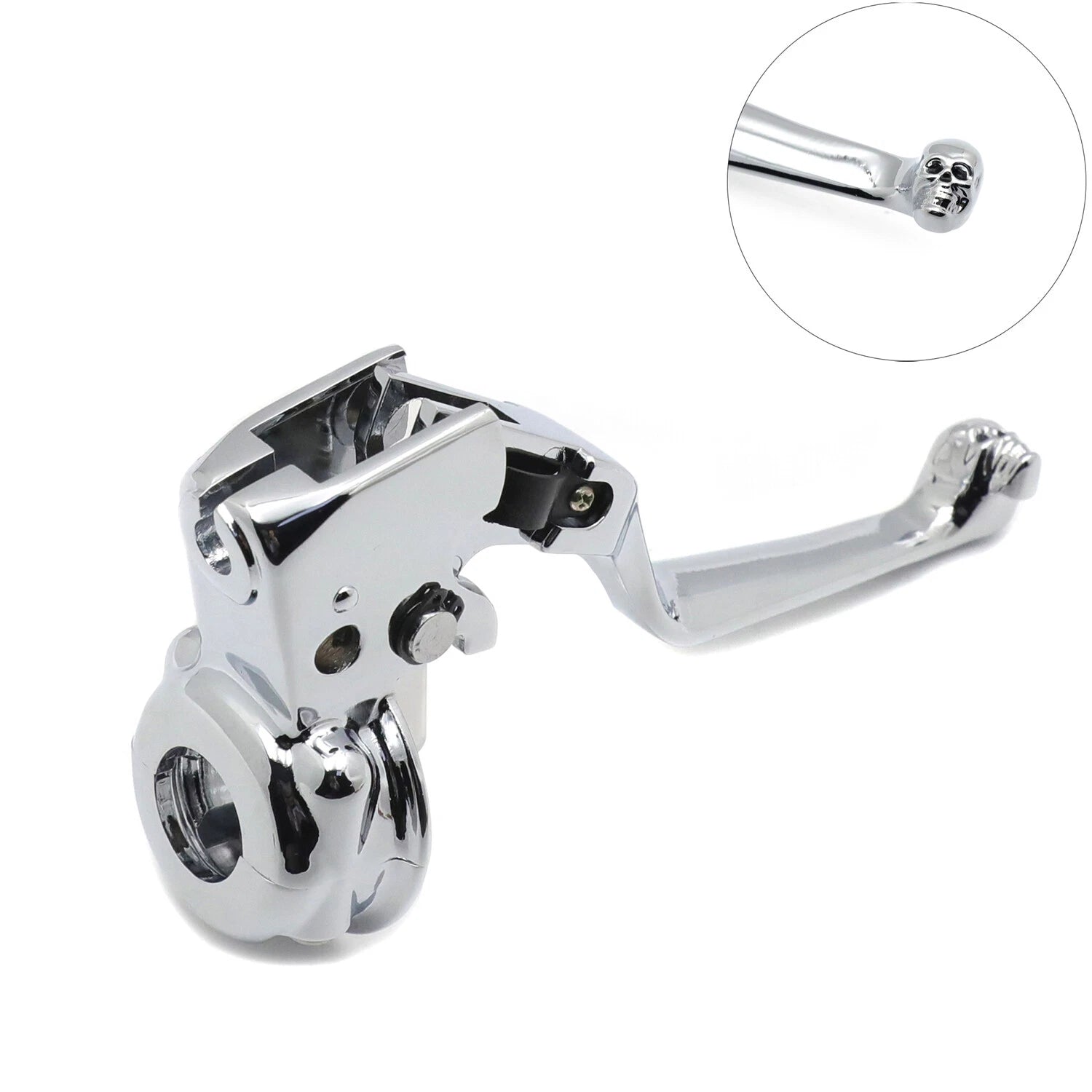 Chrome Skull Clutch Lever with Mount Bracket for Harley Dyna (2008–2014)