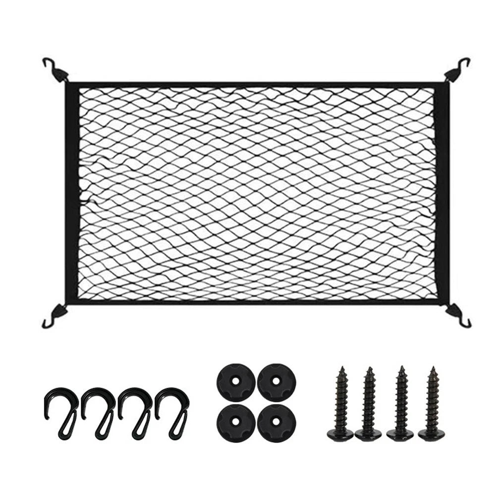 Car Boot Storage Net with 4 Hooks for Safe Travel Organization (60x40cm)