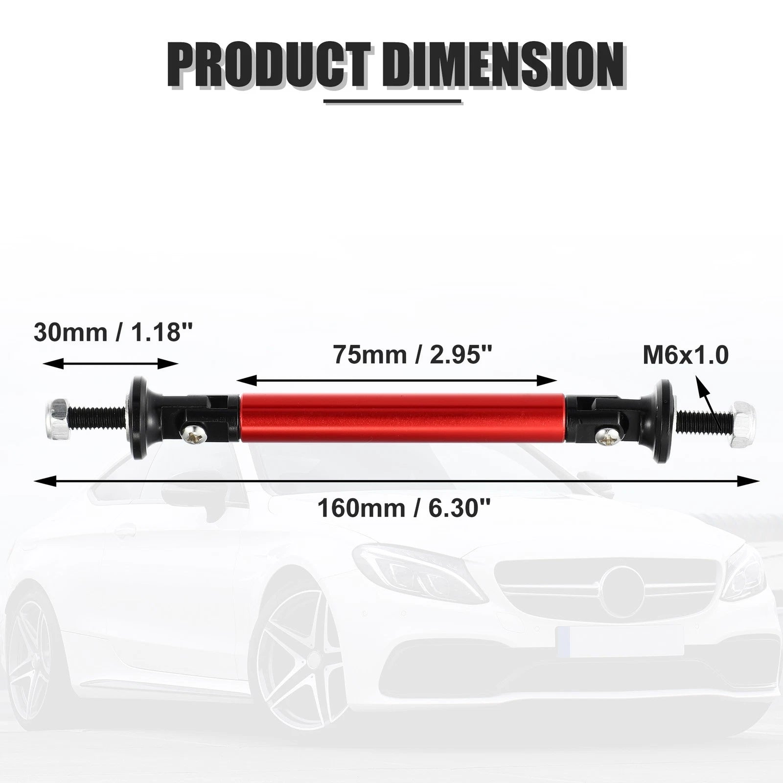 1 Pair Adjustable Front Bumper Lip Splitter Strut Rod Tie Support Bar Red for