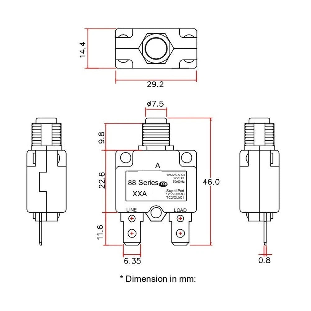 Circuit Breaker 88 Series 5A-30A Thermal Type for Various Applications
