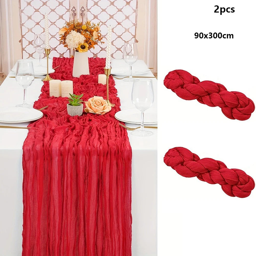 2 Pcs Red Cheesecloth Table Runner for Baby Shower Wedding Party