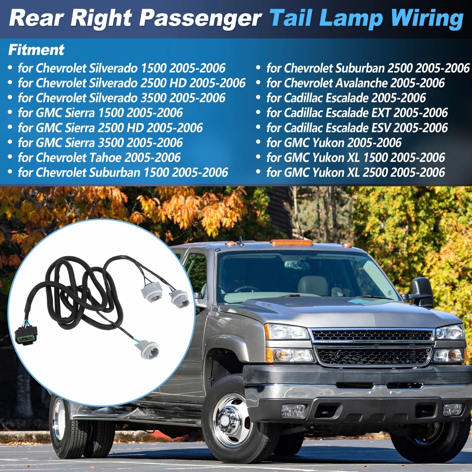 Rear Right Tail Light Socket Wiring Harness for Chevy Silverado Tahoe Suburban (2007–2014)