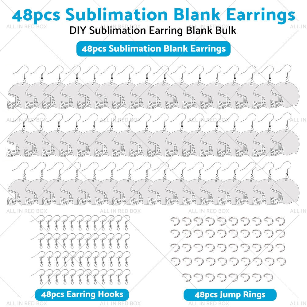 48PCS Helmet Earring Blanks MDF Double-Sided with Hook Jump Ring