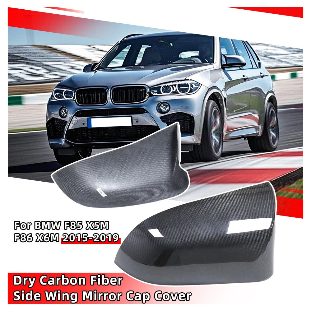 2X Carbon Fiber Mirror Cover Caps for BMW F85 X5M F86 X6M (2015–2019)