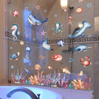 Double Sided Marine Life Window Sticker for Glass Doors (11.81x23.62in)