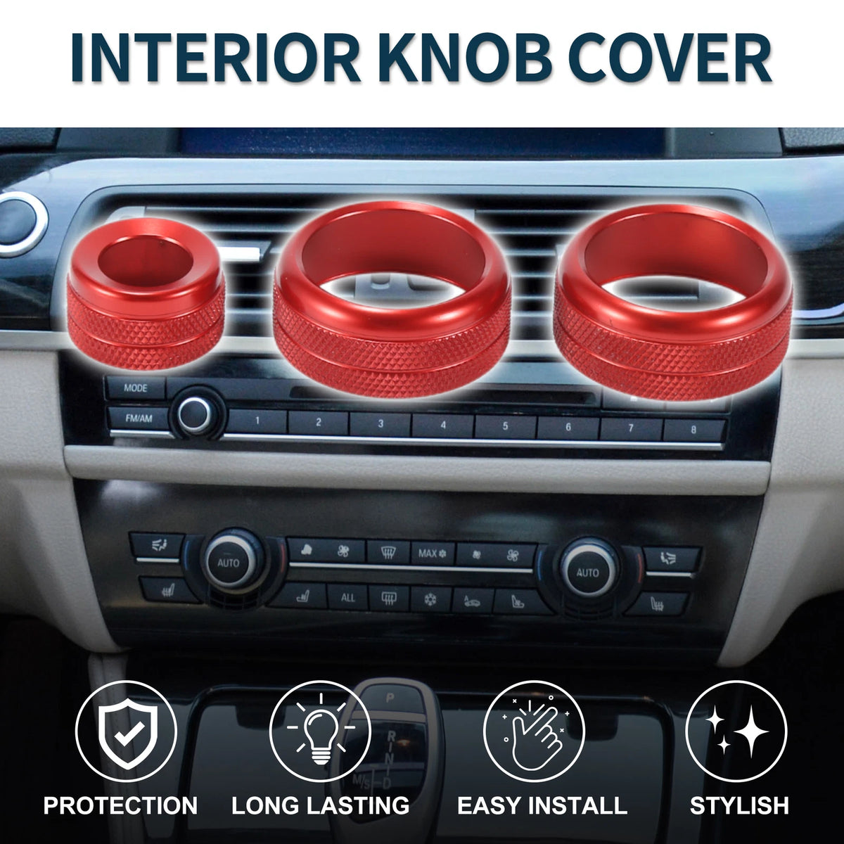 AC Media Switch Knob Cover Red 3 Pcs Replacement for BMW 1 2 3 4 Series (F20–F33)