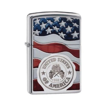 Zippo 29395 Windproof Lighter for American Flag (High Polish Chrome)