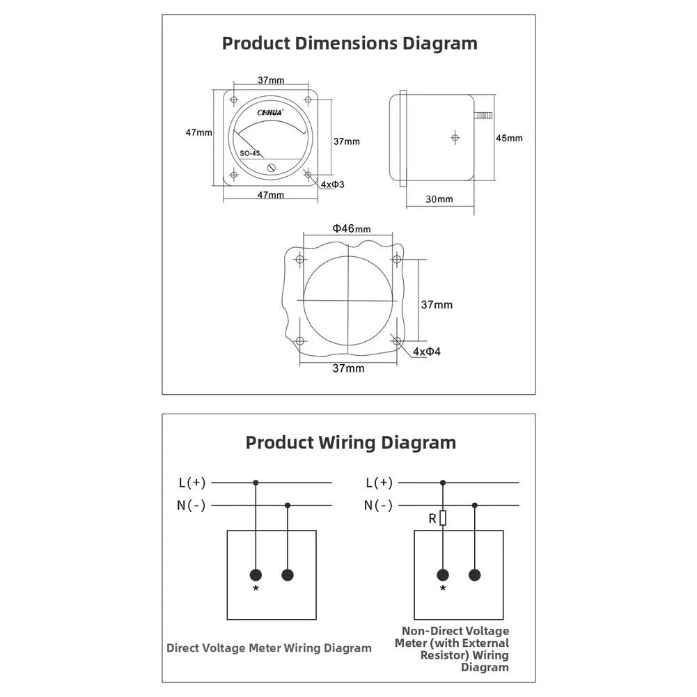 SO-45 Analog Voltmeter 1V to 800V with Zero Adjustment Function