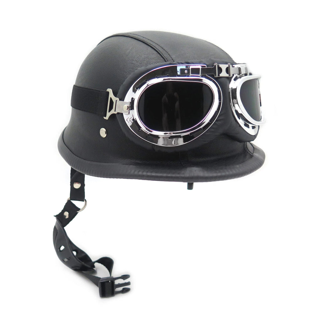 Black Leather Half Face Helmet for Motorcycle (DOT Approved)