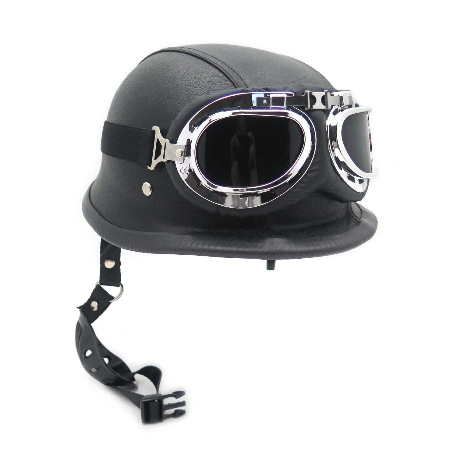 Black Leather Half Face Helmet for Motorcycle (DOT Approved)