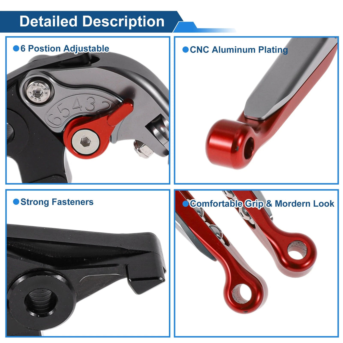 Adjustable Brake Clutch Levers for Kawasaki Ninja 650R (2006–2011) Titanium Red