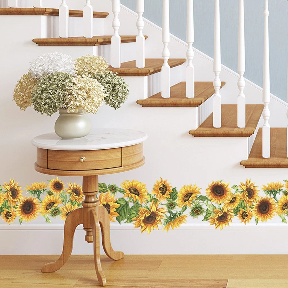 Wall Sticker Sunflower Edge Line for Home Decor (Removable, Matte)