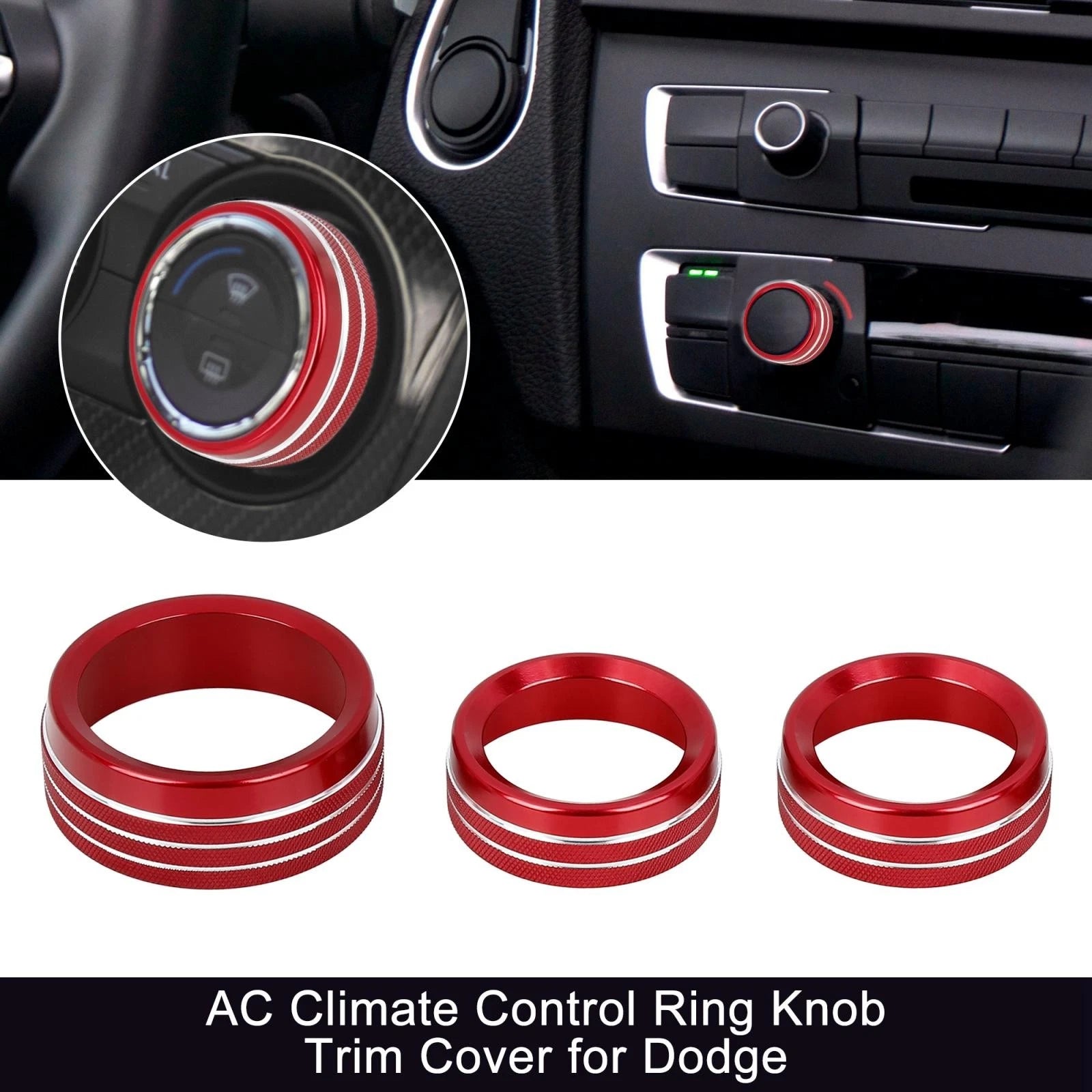 3pcs AC Climate Control Ring Knob Trim Cover for Dodge Challenger Charger (2015–2023)