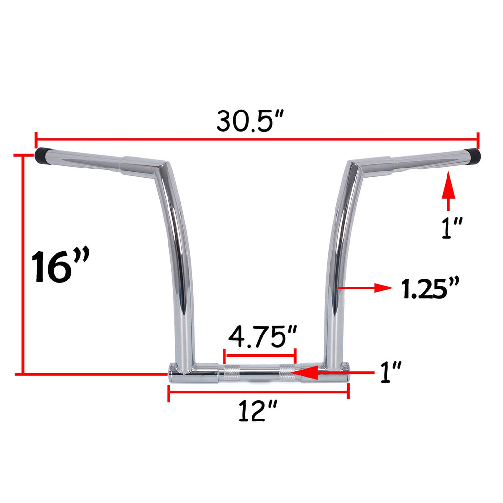 Chrome 16" Rise Handlebar Ape Hanger for Harley FXDLS (2016–2017), FLS FLSS FLSTC (2000–2017)