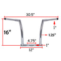 Chrome 16" Rise Handlebar Ape Hanger for Harley FXDLS (2016–2017), FLS FLSS FLSTC (2000–2017)