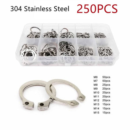 Set of 250 External Circlips 6mm-15mm for Light Equipment Tools