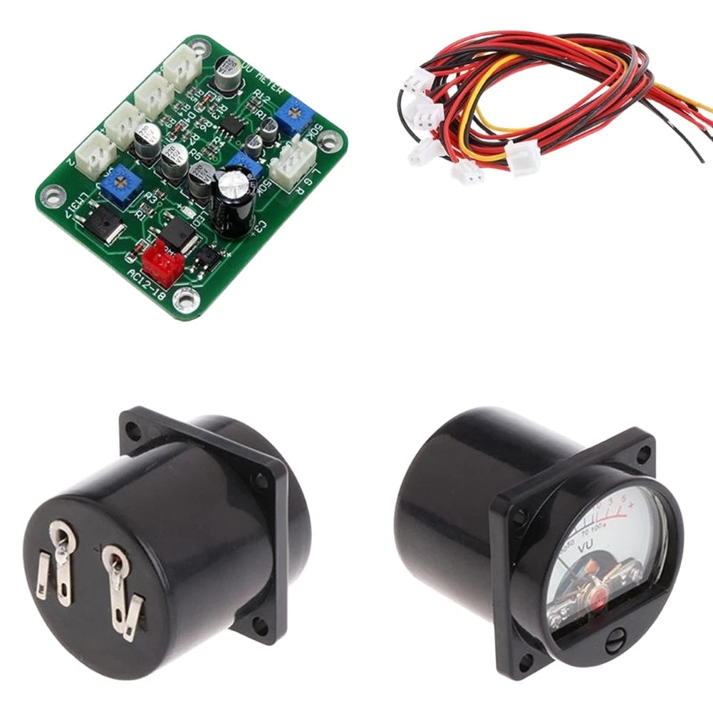 2X VU Meter Driver Board for Audio Power Meter with 5 Cables and Panel Black