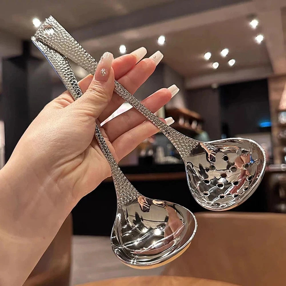 Stainless Steel Long Handle Soup Strainer Spoon for Cooking and Serving