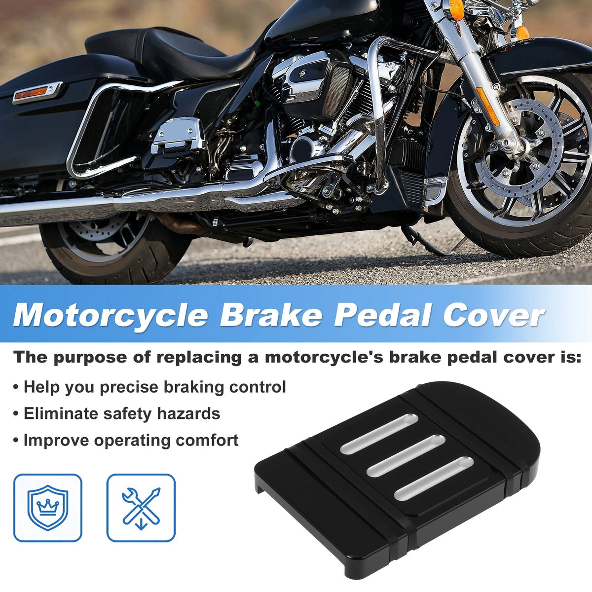 Brake Pedal Pad Cover for Harley FLD (2012–2016) 115mm x 73mm