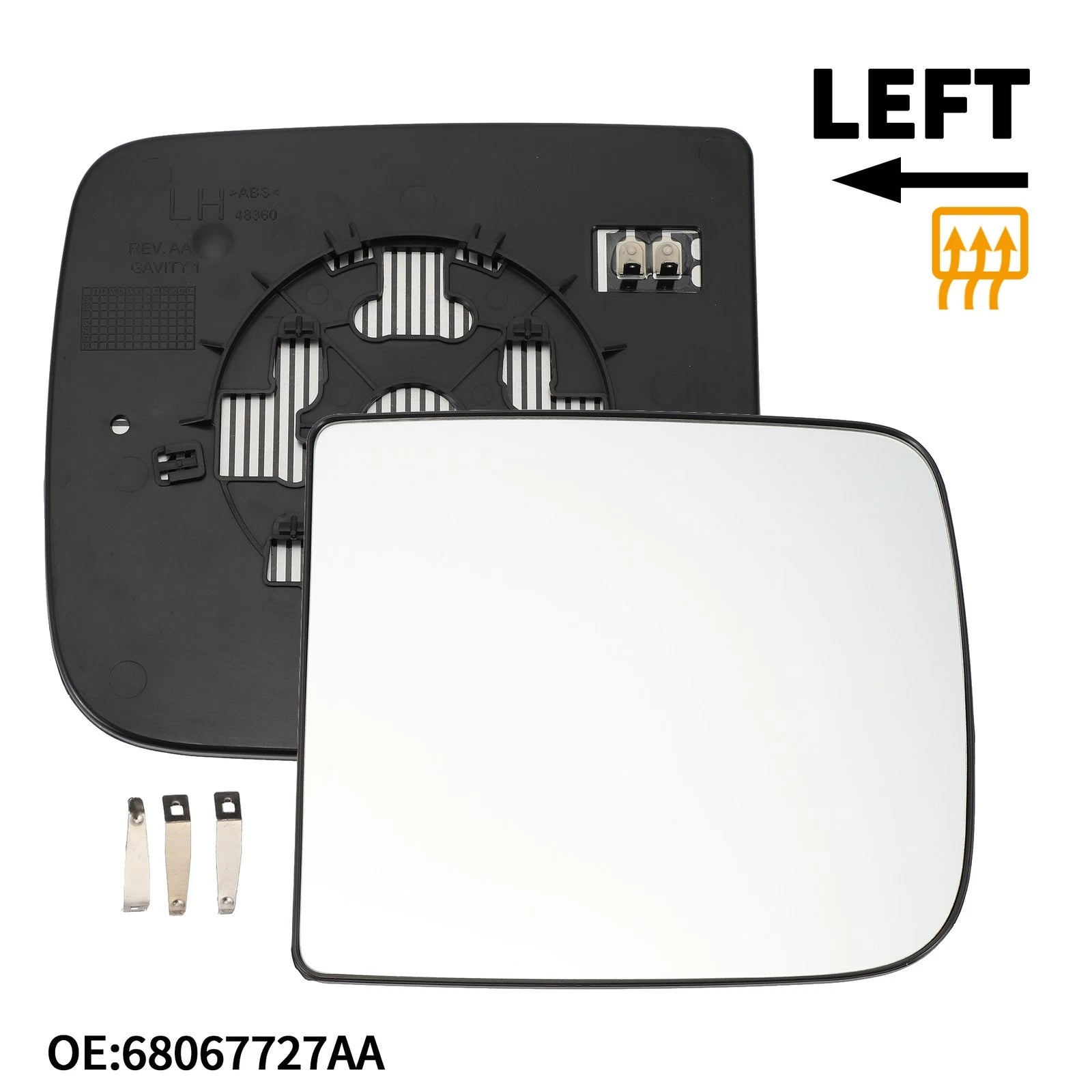 Heated Left Mirror Glass Replacement for Dodge Ram 1500 2500 (2011–2018)