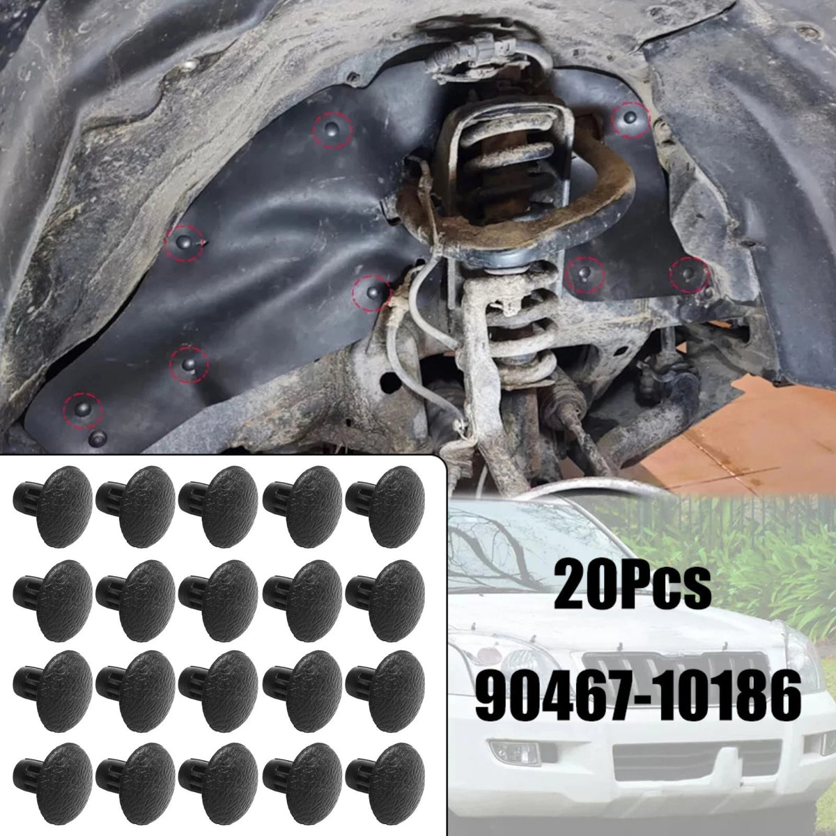 20Pcs Black Plastic Splash Guard Shield Clips for Toyota