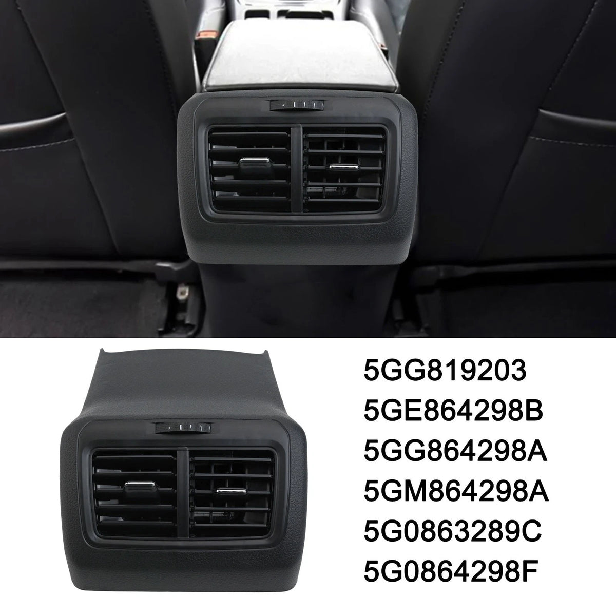 Black Rear Air Vent for Golf MK7.5 (2013–2020) Center Armrest AC Outlet