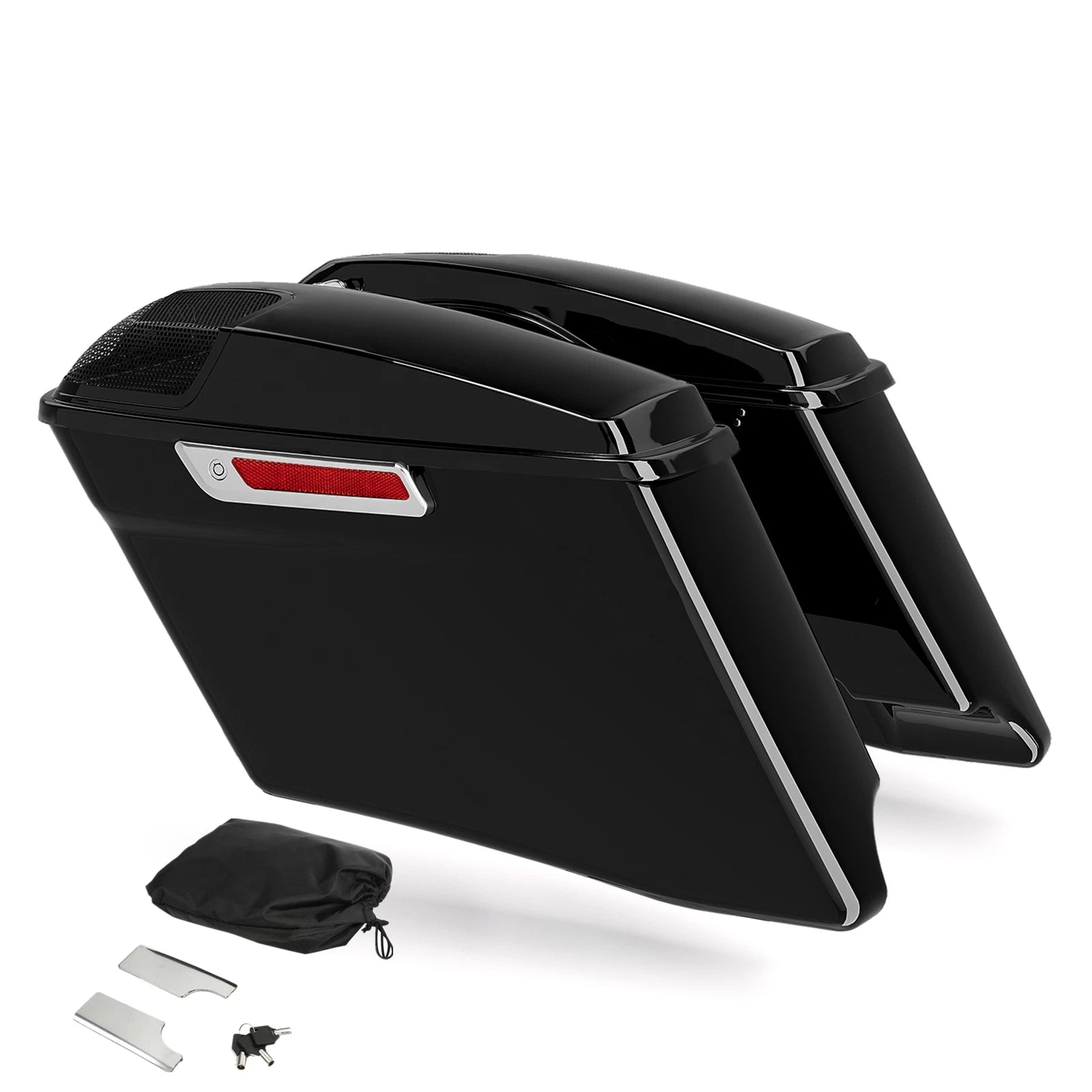 4" Extended Saddlebags & Black Conversion Brackets for Harley Softail (1984–2017)