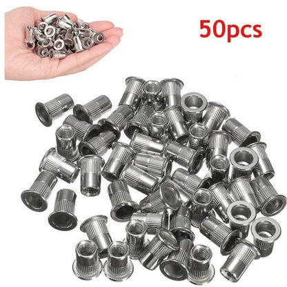 Set of 50 M6 Thread Stainless Steel Flat Head Rivet Nuts Insert Nutserts