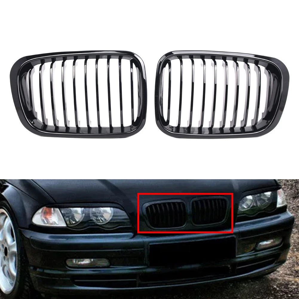 Front Bumper Kidney Grille for BMW 3 Series E46 (1998–2001) Glossy Black