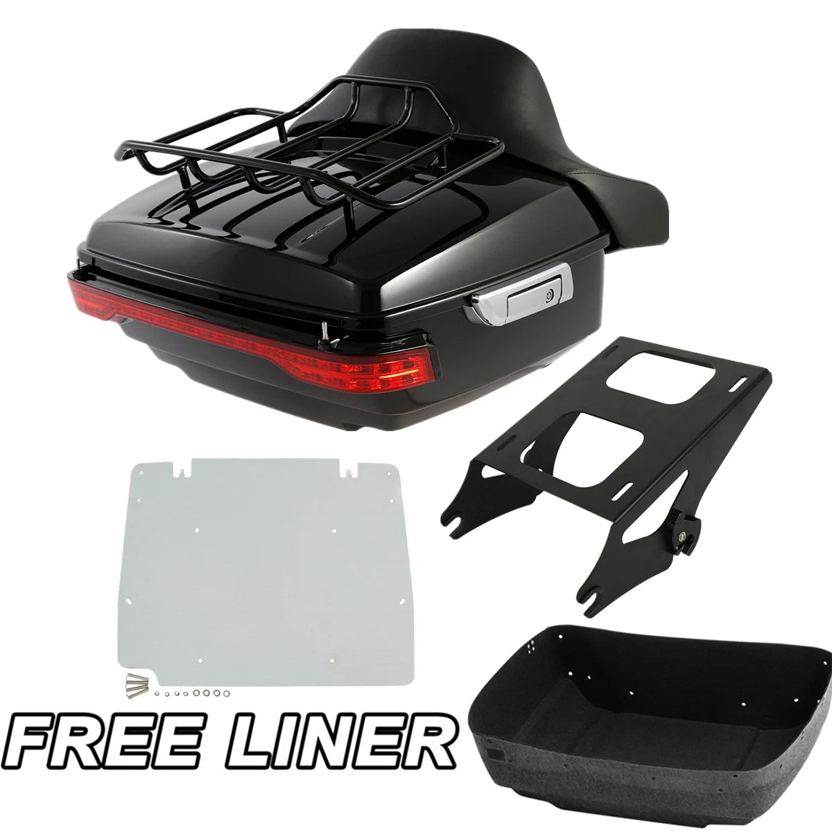 Trunk Backrest Pad & LED Tail Light Mount Rack for Harley Touring (2014–2025)