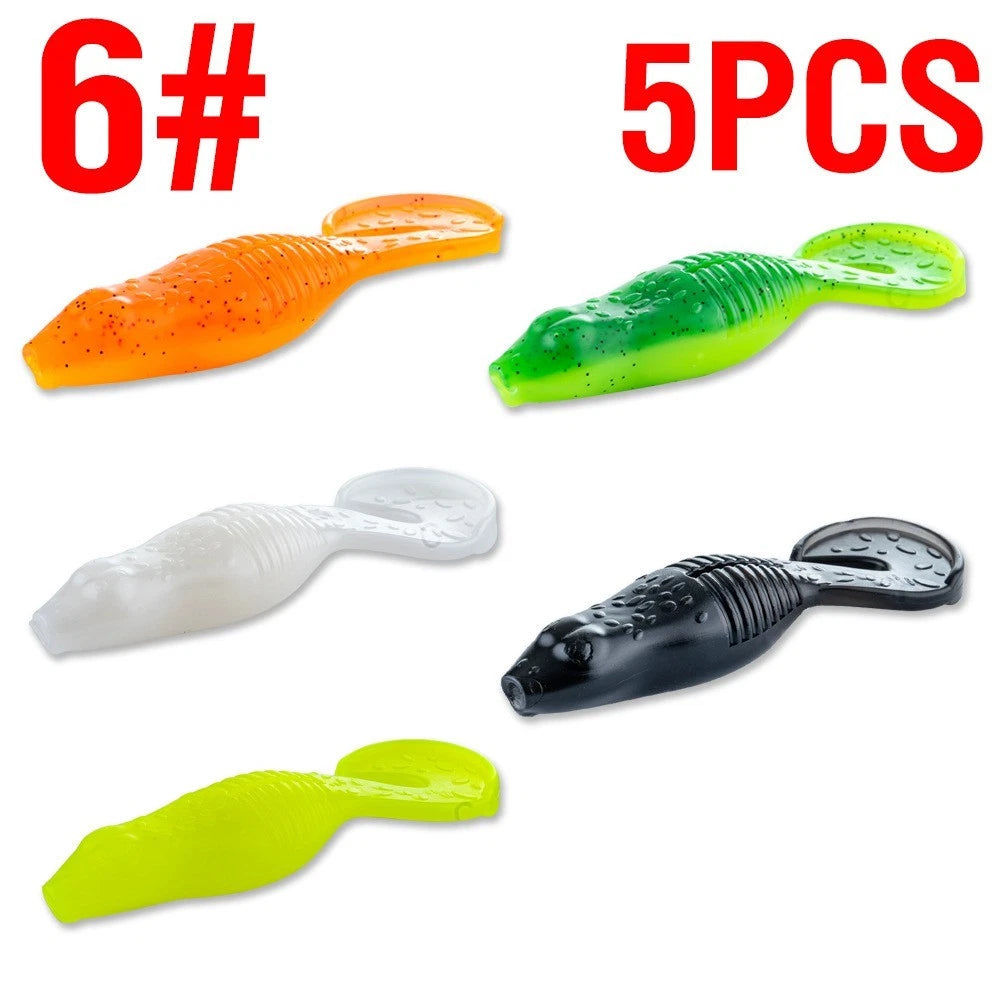 5 Pack Soft Plastic Worm Lures Sinking Swimbait Wide Tail