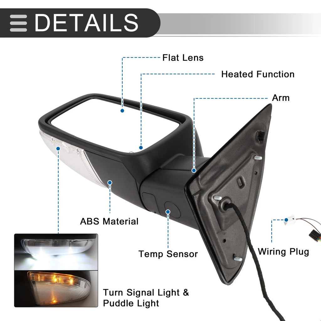 Tow Mirrors Replacement for Dodge Ram 1500 (2009–2018) with Turn Signal Lights